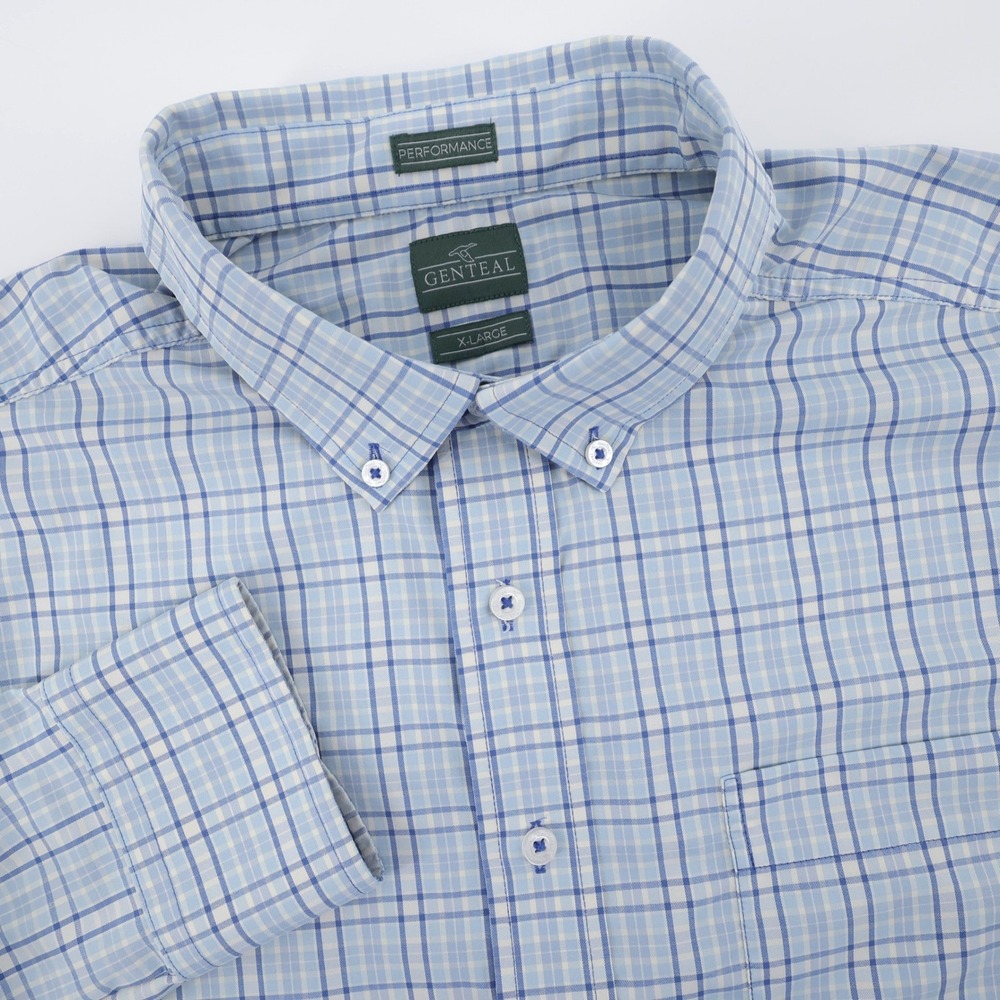 Genteal Performance Plaid Button Down Shirt Blue Long Sleeve Mens XL